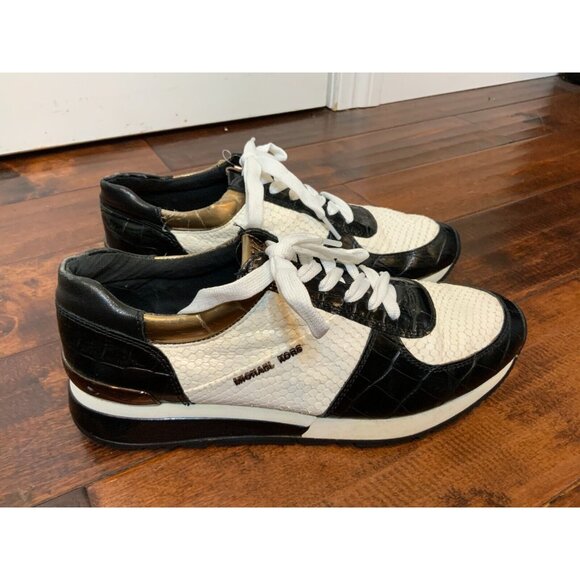 Michael Kors Black & White Reptile Alligator Textured Lace-Up Sneakers Size 9.5 - Picture 1 of 7